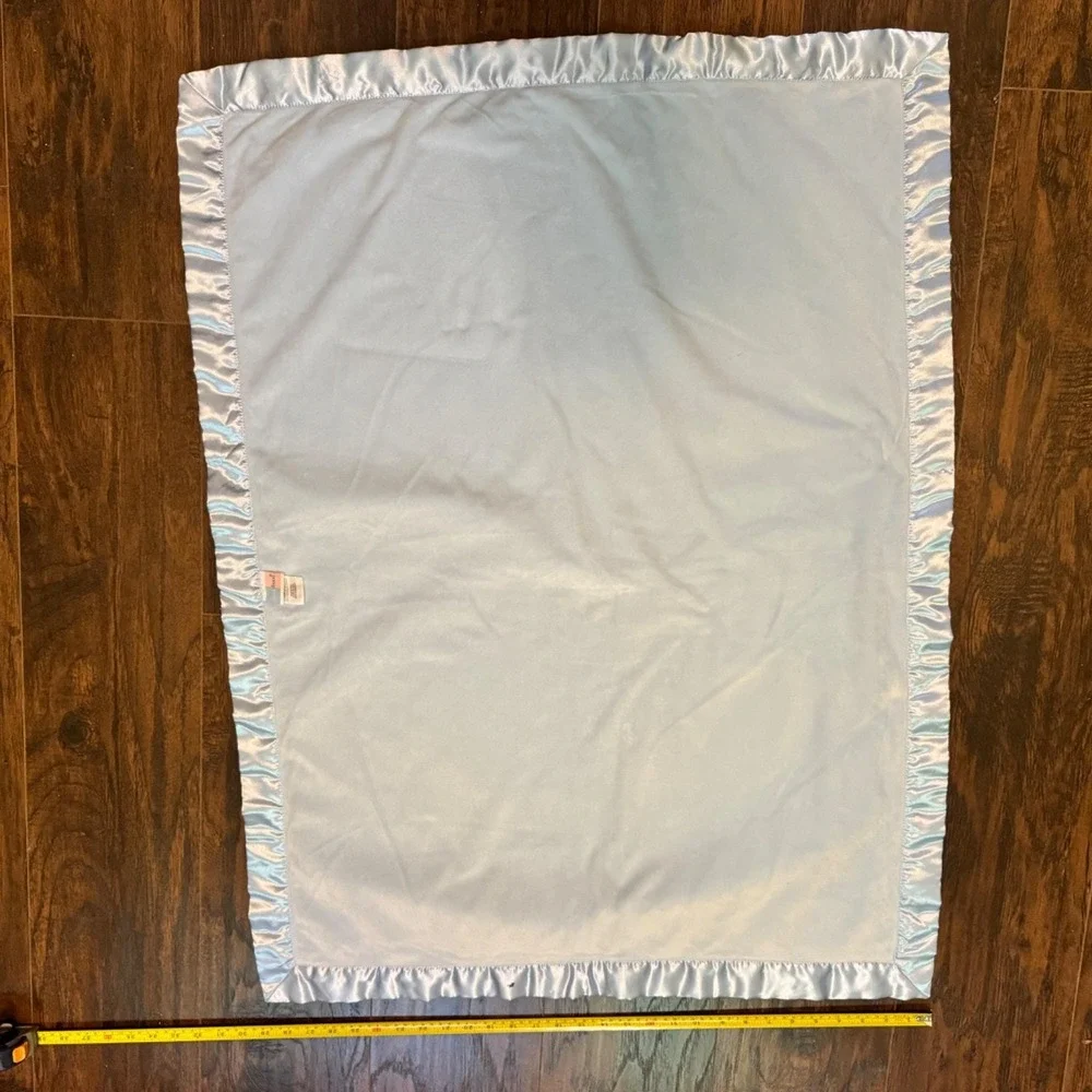Just Born Blue Baby Reversible Blanket Puppy Dog Embroidered Satin‎ Trim 30 x 40